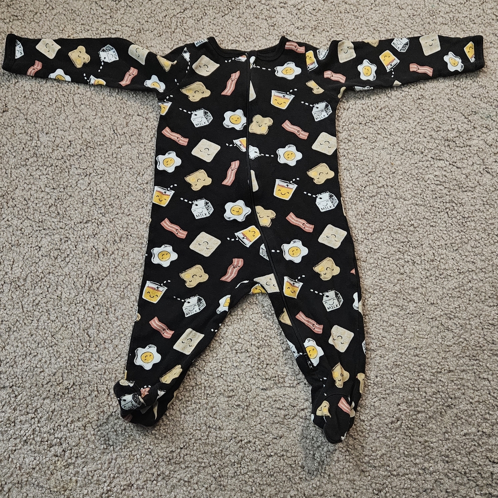 Wonder Nation Black Breakfast Print Baby  Footie